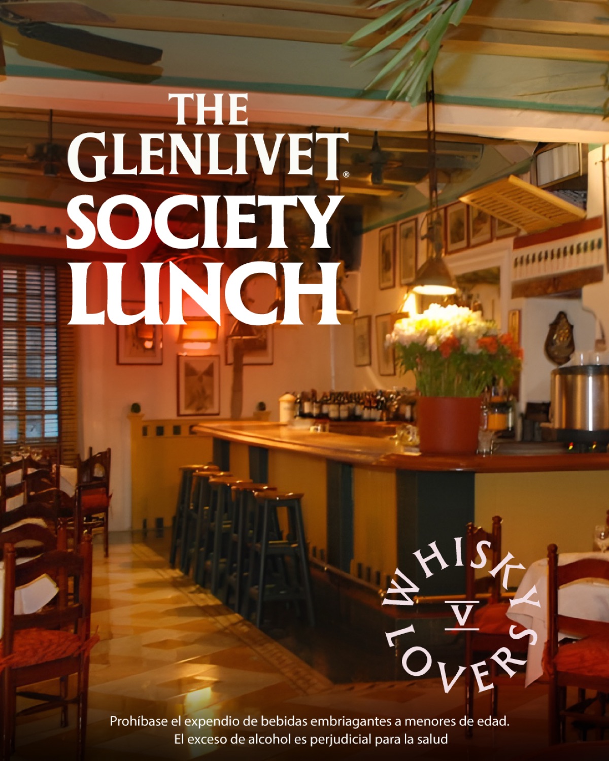 Afiche de The Glenlivet Society Lunch en el salón del Restaurante La Vitrola
