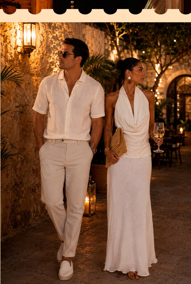 Look Resort White para Vacile Cartagenero by The Macallan — cierre en blanco en la ciudad amurallada